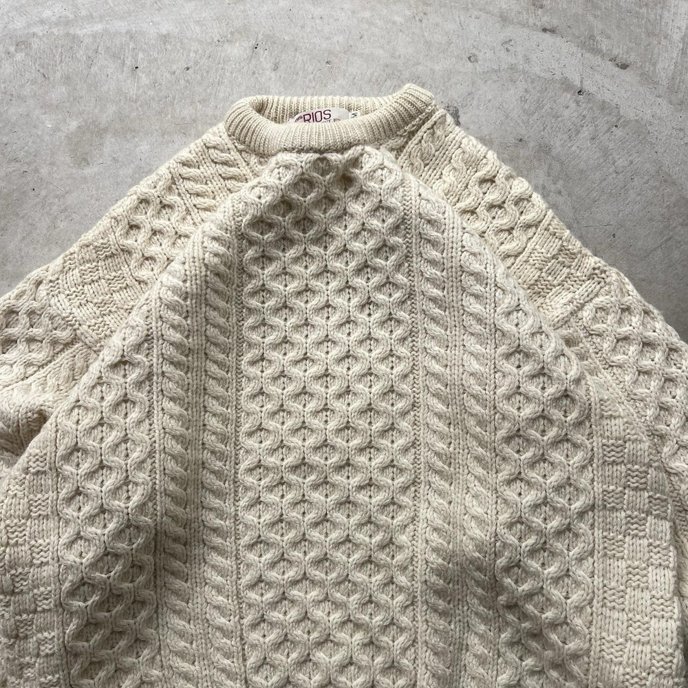 Vintage Crios Kildare Aran Wool Hand Knit Fisherman Sweater Ireland Made M - Picture 2 of 6